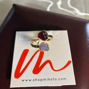Mikoto Raw Crystal Ring Gold Adjustable‎ Open Wrap Garnet Amethyst Gemstone Gift